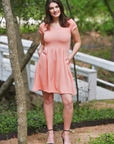Womens Scoop Neck Knee Length Pleated Pocket Dress