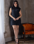 Plus Size Ruffle Cap Sleeve High Neck Pleated Tiered Mini Dress