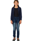 24seven Comfort Apparel Girls Open Front Long Sleeve Pocket Cardigan