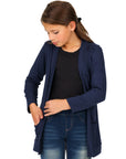 24seven Comfort Apparel Girls Open Front Long Sleeve Pocket Cardigan
