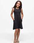 24seven Comfort Apparel Girls Sleeveless Pocket Swing Dress Machine Washable