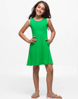 24seven Comfort Apparel Girls Sleeveless Pocket Swing Dress Machine Washable