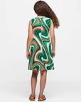 24sevenkid Green Print Sleeveless Pockets Dress