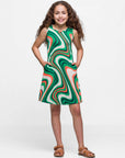 24sevenkid Green Print Sleeveless Pockets Dress