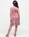 24sevenkid Girls Knee Length Sleeveless A Line Pink Paisley Pocket Dress