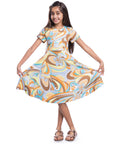 24sevenKid Girls Yellow Print Knee Length Short Sleeve Flowy Dress