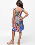 24sevenkid Girls Pink Floral Print Empire Waist Sleeveless Dress