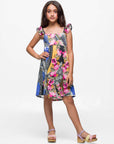 24sevenkid Girls Pink Floral Print Empire Waist Sleeveless Dress