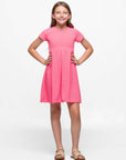 24seven Comfort Apparel Girls Short Sleeve Pleated Party Dress Machine Washable