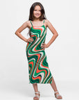 24sevenkid Girls Green Ruffle Spaghetti Strap Maxi Dress