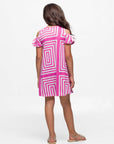24sevenkid Girls Pink Print Cold Shoulder A Line Dress