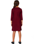 24seven Comfort Apparel Girls Long Sleeve Loose Fit Knee Length Tunic Pocket Dress