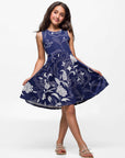 24sevenkid Girls Navy Blue Floral Fit and Flare Dress