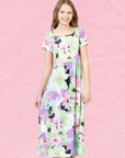 24sevenkid Girls Pastel Floral Print Short Sleeve Maxi Dress