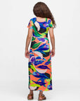 24sevenkid Girls Bright Floral Print Short Sleeve Maxi Dress