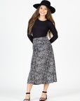 24seven Comfort Apparel Grey Animal Print Elastic Waistline Girls Maxi Skirt