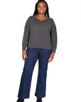 Relaxed Plus Size Fit Ribbed Knit V Neck Sweater Top