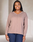 Relaxed Plus Size Fit Ribbed Knit V Neck Sweater Top