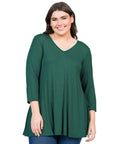 V-Neck Plus Size Three Quarter Sleeve Tunic Top For Women