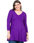 V-Neck Plus Size Three Quarter Sleeve Tunic Top For Women