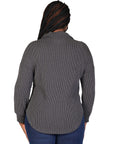 Plus Size Ribbed Button Up Long Sleeve Collared Shirt Jacket