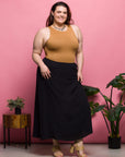 24seven Comfort Apparel Plus Size Elastic Waist A Line Maxi Skirt