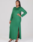 Long Sleeve Side Slit Fitted Plus Size Maxi Dress