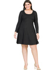 Classic Long Sleeve Plus Size Flared Mini Dress
