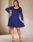 Classic Long Sleeve Plus Size Flared Mini Dress