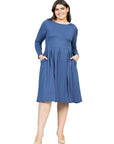 Long Sleeve Fit and Flare Plus Size Midi Dress