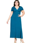 Empire Waist V Neck Plus Size Maxi Dress