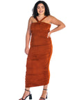 Halter Cross Neck Ruched Plus Size Bodycon Mid Dress