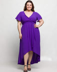 24seven Comfort Apparel Plus Size V Neck Belted Faux Wrap High Low Dress
