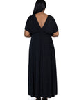 24seven Comfort Apparel Plus Size Flutter Sleeve Metallic Knit Maxi Dress Front Slit Empire Waist