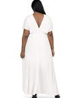 24seven Comfort Apparel Plus Size Flutter Sleeve Metallic Knit Maxi Dress Front Slit Empire Waist