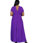 24seven Comfort Apparel Plus Size Flutter Sleeve Metallic Knit Maxi Dress Front Slit Empire Waist