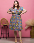 24seven Comfort Apparel Plus Size Floral Print Short Sleeve Knee Length V Neck Wrap Dress