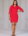 Plus Size Keyhole Three Quarter Sleeve Mini Dress