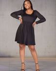 Plus Size Long Sleeve Babydoll Knee Length Dress