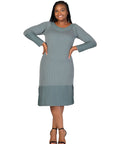 Plus Size Ribbed Knit Long Sleeve Split Hem Sweater Dress