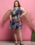 24seven Comfort Apparel Plus Size Knee Length Black Paisley Print Sleeveless Keyhole Dress