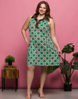 24seven Comfort Apparel Plus Size Brown and Green Sleeveless Collared Mini Dress