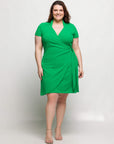 24seven Comfort Apparel Plus Size Mandarin Collar Knee Length Wrap Dress