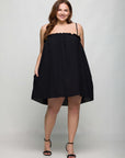 24seven Comfort Apparel Plus Size Square Neck Spaghetti Strap Smocked Pocket Mini Dress