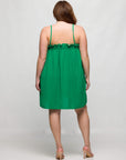 24seven Comfort Apparel Plus Size Square Neck Spaghetti Strap Smocked Pocket Mini Dress