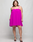 24seven Comfort Apparel Plus Size Square Neck Spaghetti Strap Smocked Pocket Mini Dress