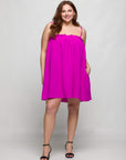 24seven Comfort Apparel Plus Size Square Neck Spaghetti Strap Smocked Pocket Mini Dress