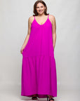 24seven Comfort Apparel Plus Size Lightweight Spaghetti Strap Pocket Maxi Dress
