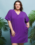 24seven Comfort Apparel Plus Size V Neck Loose Fit Short Sleeve Pocket T Shirt Dress