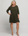 24seven Comfort Apparel Plus Size Three Quarter Sleeve A Line Knee Length Dress